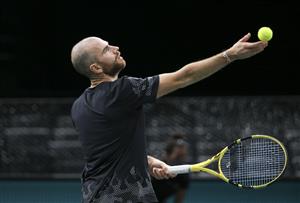 PARIS, FRANCE - NOVEMBER 5: Adrian Mannarino of France in action against Alexander Zverev of Germany during day 4 of the Rolex Paris Masters, an ATP Masters 1000 tournament held behind closed doors at AccorHotels Arena formerly known as Paris Bercy on November 5, 2020 in Paris, France. (Photo by Jean Catuffe/Getty Images)
