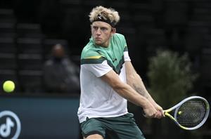 PARIS, FRANCE - NOVEMBER 5: Alejandro Davidovich Fokina of Spain in action against Diego Schwartzman of Argentina during day 4 of the Rolex Paris Masters, an ATP Masters 1000 tournament held behind closed doors at AccorHotels Arena formerly known as Paris Bercy on November 5, 2020 in Paris, France. (Photo by Jean Catuffe/Getty Images)