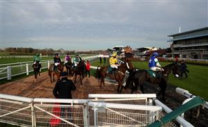 WARWICK, ENGLAND - NOVEMBER 06: Runners and riders return after the Racing TV Profits Returned To Racing Handicap Chase at Warwick Racecourse on November 6, 2020 in Warwick, England. (Photo by David Davies - Pool / Getty Images)