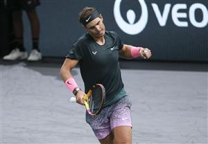 PARIS, FRANCE - NOVEMBER 5: Rafael Nadal of Spain celebrates his victory over Jordan Thompson of Australia during day 4 of the Rolex Paris Masters, an ATP Masters 1000 tournament held behind closed doors at AccorHotels Arena formerly known as Paris Bercy on November 5, 2020 in Paris, France. (Photo by Jean Catuffe/Getty Images)