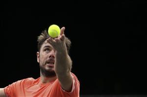 PARIS, FRANCE - NOVEMBER 5: Stan Wawrinka of Switzerland in action against Andrey Rublev of Russia during day 4 of the Rolex Paris Masters, an ATP Masters 1000 tournament held behind closed doors at AccorHotels Arena formerly known as Paris Bercy on November 5, 2020 in Paris, France. (Photo by Jean Catuffe/Getty Images)