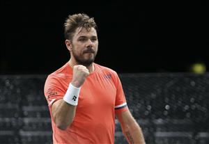 PARIS, FRANCE - NOVEMBER 5: Stan Wawrinka of Switzerland celebrates his victory against Andrey Rublev of Russia during day 4 of the Rolex Paris Masters, an ATP Masters 1000 tournament held behind closed doors at AccorHotels Arena formerly known as Paris Bercy on November 5, 2020 in Paris, France. (Photo by Jean Catuffe/Getty Images)