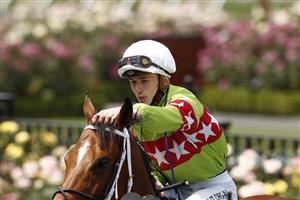 MELBOURNE, AUSTRALIA - NOVEMBER 07: Ben Allen on board Sansom returns to scale after winning race 3 the Network 10 Chatham Stakes during 2020 Seppelt Wines Stakes Day at Flemington Racecourse on November 07, 2020 in Melbourne, Australia. (Photo by Darrian Traynor/Getty Images for the VRC)
