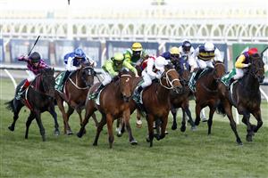 MELBOURNE, AUSTRALIA - NOVEMBER 07: Michael Poy rides Affair To Remember to win race 7 the Matriarch Stakes during 2020 Seppelt Wines Stakes Day at Flemington Racecourse on November 07, 2020 in Melbourne, Australia. (Photo by Darrian Traynor/Getty Images for the VRC)