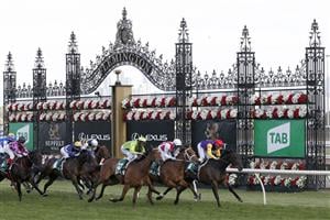 MELBOURNE, AUSTRALIA - NOVEMBER 07: Michael Poy rides Affair To Remember to win race 7 the Matriarch Stakes during 2020 Seppelt Wines Stakes Day at Flemington Racecourse on November 07, 2020 in Melbourne, Australia. (Photo by Darrian Traynor/Getty Images for the VRC)