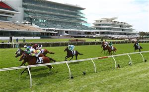 MELBOURNE, AUSTRALIA - NOVEMBER 07: Ben Allen rides #7 Sansom to win race 3, the Network 10 Chatham Stakes during 2020 Seppelt Wines Stakes Day at Flemington Racecourse on November 07, 2020 in Melbourne, Australia. (Photo by Robert Cianflone/Getty Images for the VRC)