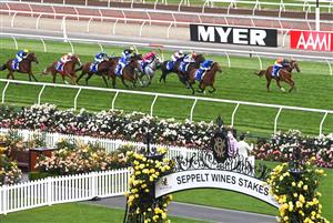 MELBOURNE, AUSTRALIA - NOVEMBER 07: Jockey Glen Boss rides Bivouac to win race 6, the Darley Sprint Classic, during 2020 Seppelt Wines Stakes Day at Flemington Racecourse on November 07, 2020 in Melbourne, Australia. (Photo by Vince Caligiuri/Getty Images for the VRC)