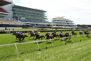 MELBOURNE, AUSTRALIA - NOVEMBER 07: Declan Bates riding #2 Barade wins just ahead of Hugh Bowman riding #1 Almania during race 1, the Special Kids Pin & Win Trophy during 2020 Seppelt Wines Stakes Day at Flemington Racecourse on November 07, 2020 in Melbourne, Australia. (Photo by Robert Cianflone/Getty Images for the VRC)