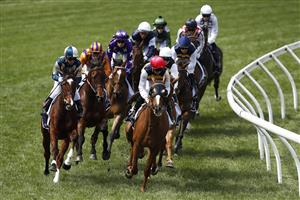 MELBOURNE, AUSTRALIA - NOVEMBER 07: The field run around the bend during race 5, the Queen Elizabeth Stakes during 2020 Seppelt Wines Stakes Day at Flemington Racecourse on November 07, 2020 in Melbourne, Australia. (Photo by Daniel Pockett/Getty Images for the VRC)