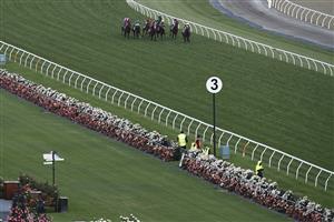 MELBOURNE, AUSTRALIA - NOVEMBER 07: The field come down the straight during race 8, the Seppelt Mackinnon Stakes during 2020 Seppelt Wines Stakes Day at Flemington Racecourse on November 07, 2020 in Melbourne, Australia. (Photo by Daniel Pockett/Getty Images for the VRC)