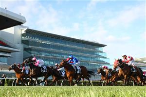 MELBOURNE, AUSTRALIA - NOVEMBER 07: Luke Nolen riding #8 Leiter wins race 9, the Seppelt Drumborg Grand Handicap during 2020 Seppelt Wines Stakes Day at Flemington Racecourse on November 07, 2020 in Melbourne, Australia. (Photo by Robert Cianflone/Getty Images for the VRC)