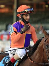 LEXINGTON, KENTUCKY - NOVEMBER 07: John Velazquez celebrates after riding Authentic to victory in the Breeders' Cup Classic during 2020 Breeders' Cup at Keeneland on November 07, 2020 in Lexington, Kentucky. (Photo by Andy Lyons/Getty Images)