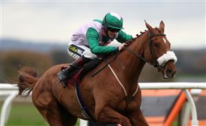 BANGOR, WALES - NOVEMBER 11: Any News ridden by Sam Twiston-Davies jumps the last to win The Bangor 'National Hunt' Auction Maiden Hurdle at Bangor-on-Dee Racecourse on November 11, 2020 in Bangor, United Kingdom. (Photo by David Davies - Pool/Getty Images)