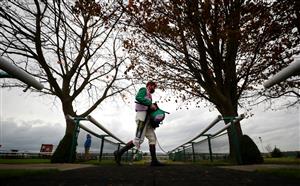 BANGOR, WALES - NOVEMBER 11: Jockey Sam Twiston-Davies after winning The Bangor 'National Hunt' Auction Maiden Hurdle at Bangor-on-Dee Racecourse on November 11, 2020 in Bangor, United Kingdom. (Photo by David Davies - Pool/Getty Images)