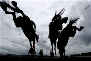 BANGOR, WALES - NOVEMBER 11: Runners and riders in The Bangor On Dee Racecourse Mares Novices Chase at Bangor Racecourse at Bangor-on-Dee Racecourse on November 11, 2020 in Bangor, United Kingdom. (Photo by David Davies - Pool /Getty Images)