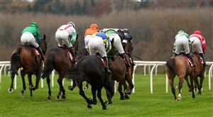 BANGOR, WALES - NOVEMBER 11: Runners and riders in The Bangor On Dee Racecourse Mares Novices Chase at Bangor-on-Dee Racecourse on November 11, 2020 in Bangor, United Kingdom. (Photo by David Davies - Pool/Getty Images)