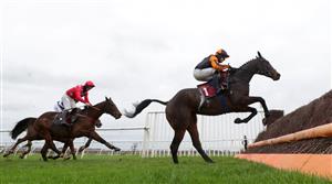 BANGOR, WALES - NOVEMBER 11: Maypole Class ridden by Jonjo O'Neill Jr. jumps the last to win The Bangor On Dee Handicap Chase at Bangor-on-Dee Racecourse on November 11, 2020 in Bangor, United Kingdom. (Photo by David Davies/Pool via Getty Images)