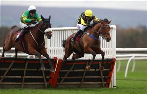 BANGOR, WALES - NOVEMBER 11: Mint Condition ridden by Kielan Woods (right) wins The Overton On Dee Handicap Hurdle at Bangor-on-Dee Racecourse on November 11, 2020 in Bangor, United Kingdom. (Photo by David Davies - Pool/Getty Images)