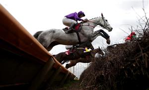 BANGOR, WALES - NOVEMBER 11: The Dubai Way ridden by Harry Bannister makes a jump in The Anne Duchess Of Westminster Memorial Handicap Chase at Bangor-on-Dee Racecourse on November 11, 2020 in Bangor, United Kingdom. (Photo by David Davies - Pool/Getty Images)