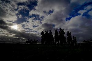 TAUNTON, ENGLAND - NOVEMBER 12: A general view as runners circle at the start for The Cornish Rock Gin Selling Hurdle at Taunton Racecourse on November 12, 2020 in Taunton, England. Owners are allowed to attend if they have a runner at the meeting otherwise racing remains behind closed doors to the public due to the Coronavirus pandemic. (Photo by Alan Crowhurst/Getty Images)