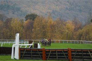 TAUNTON, ENGLAND - NOVEMBER 12: A general view as runners turn into the straight in The Newton King Estate Agents Novices' Hurdle at Taunton Racecourse on November 12, 2020 in Taunton, England. Owners are allowed to attend if they have a runner at the meeting otherwise racing remains behind closed doors to the public due to the Coronavirus pandemic. (Photo by Alan Crowhurst/Getty Images)