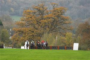 TAUNTON, ENGLAND - NOVEMBER 12: A general view of action during The Stables Business Park Maiden Hurdle at Taunton Racecourse on November 12, 2020 in Taunton, England. Owners are allowed to attend if they have a runner at the meeting otherwise racing remains behind closed doors to the public due to the Coronavirus pandemic. (Photo by Alan Crowhurst/Getty Images)