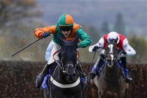 TAUNTON, ENGLAND - NOVEMBER 12: James Davies riding Duokarov clear the last to win The Michael Spiers Novices' Handicap Chase at Taunton Racecourse on November 12, 2020 in Taunton, England. Owners are allowed to attend if they have a runner at the meeting otherwise racing remains behind closed doors to the public due to the Coronavirus pandemic. (Photo by Alan Crowhurst/Getty Images)
