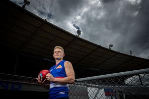 MELBOURNE, AUSTRALIA - NOVEMBER 13: Adam Treloar poses during a Western Bulldogs AFL media opportunity at Whitten Oval on November 13, 2020 in Melbourne, Australia. (Photo by Darrian Traynor/Getty Images)