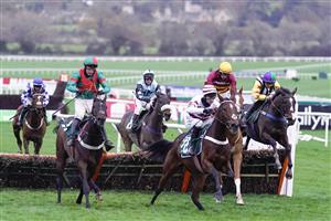 CHELTENHAM, ENGLAND - NOVEMBER 13: Charlie Deutsch riding Lively Citizen (R) clear the last to win The Valda Energy Novices' Handicap Hurdle at Cheltenham Racecourse on November 13, 2020 in Cheltenham, England. Owners are allowed to attend if they have a runner at the meeting otherwise racing remains behind closed doors to the public due to the Coronavirus pandemic. (Photo by Alan Crowhurst/Getty Images)