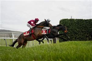 CHELTENHAM, ENGLAND - NOVEMBER 13: Robbie Power riding Tiger Roll clear the 'Cheese Wedges' before being pulled up in The Glenfarclas Cross Country Handicap Chase at Cheltenham Racecourse on November 13, 2020 in Cheltenham, England. Owners are allowed to attend if they have a runner at the meeting otherwise racing remains behind closed doors to the public due to the Coronavirus pandemic. (Photo by Alan Crowhurst/Getty Images)