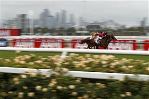 Jamie Kah riding Victoria Quay wins race two the G.h.Mumm Wakeful Stakes during 2020 AAMI Victoria Derby Day at Flemington Racecourse (Getty Images)
