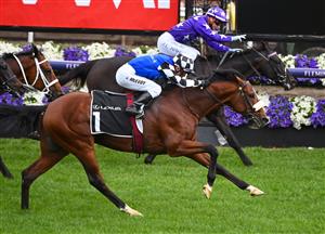 Jamie Kah is narrowly defeated aboard Sound in the Group 3 Hotham Handicap during 2020 AAMI Victoria Derby Day at Flemington Racecourse (Getty Images)