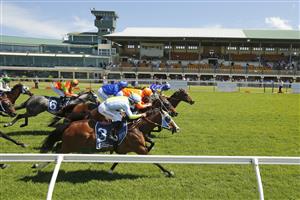 NEWCASTLE, AUSTRALIA - NOVEMBER 14: Tim Clark on Bring The Ransom (R) wins race 4 the Guardian Safety Solutions 3YO & 4YO Benchmark 72 Handicap during Racing at Newcastle Racecourse on November 14, 2020 in Newcastle, Australia. (Photo by Mark Evans/Getty Images)