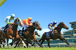 NEWCASTLE, AUSTRALIA - NOVEMBER 14: Tim Clark on Bring The Ransom (R) wins race 4 the Guardian Safety Solutions 3YO & 4YO Benchmark 72 Handicap during Racing at Newcastle Racecourse on November 14, 2020 in Newcastle, Australia. (Photo by Mark Evans/Getty Images)