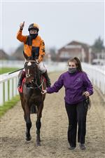 CHELTENHAM, ENGLAND - NOVEMBER 15: Aidan Coleman celebrates after riding Put The Kettle On to win The Shloer Chase at Cheltenham Racecourse on November 15, 2020 in Cheltenham, England. Owners are allowed to attend if they have a runner at the meeting otherwise racing remains behind closed doors to the public due to the Coronavirus pandemic. (Photo by Alan Crowhurst/Getty Images)