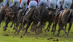 WINCANTON, ENGLAND - NOVEMBER 19: Runners kick up the ground as they round a bend on the good-soft going at Wincanton Racecourse on November 19, 2020 in Wincanton, England. Owners are allowed to attend if they have a runner at the meeting otherwise racing remains behind closed doors to the public due to the Coronavirus pandemic. (Photo by Alan Crowhurst/Getty Images)