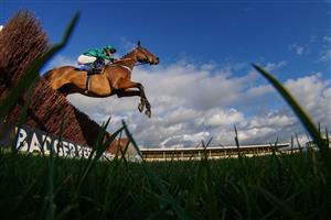 WINCANTON, ENGLAND - NOVEMBER 19: A general view as a runner clears a fence at Wincanton Racecourse on November 19, 2020 in Wincanton, England. Owners are allowed to attend if they have a runner at the meeting otherwise racing remains behind closed doors to the public due to the Coronavirus pandemic. (Photo by Alan Crowhurst/Getty Images)