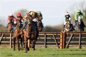 WINCANTON, ENGLAND - NOVEMBER 19: Tom O'Brien riding Little River Bay (brown) clear the last to win The Racing TV Profits Returned To Racing Mares' Maiden Hurdle at Wincanton Racecourse on November 19, 2020 in Wincanton, England. Owners are allowed to attend if they have a runner at the meeting otherwise racing remains behind closed doors to the public due to the Coronavirus pandemic. (Photo by Alan Crowhurst/Getty Images)