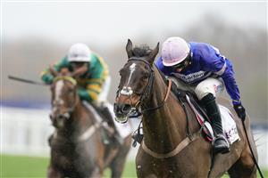ASCOT, ENGLAND - NOVEMBER 20: Harry Cobden riding Danny Kirwan clear the last to win The Lexicon Recruitment 'National Hunt' Maiden Hurdle at Ascot Racecourse on November 20, 2020 in Ascot, England. Owners are allowed to attend if they have a runner at the meeting otherwise racing remains behind closed doors to the public due to the Coronavirus pandemic. (Photo by Alan Crowhurst/Getty Images)