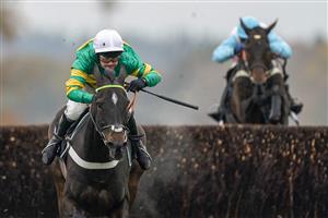 ASCOT, ENGLAND - NOVEMBER 20: Nico de Boinville riding Chantry House (green) clear the last to win The Ascot Racecourse Supports Safer Gambling Week Novices' Chase at Ascot Racecourse on November 20, 2020 in Ascot, England. Owners are allowed to attend if they have a runner at the meeting otherwise racing remains behind closed doors to the public due to the Coronavirus pandemic. (Photo by Alan Crowhurst/Getty Images)