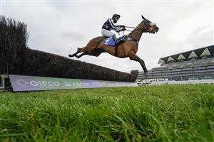 ASCOT, ENGLAND - NOVEMBER 21: David Bass riding Imperial Aura clear the last to win The Chanelle Pharma 1965 Chase at Ascot Racecourse on November 21, 2020 in Ascot, England. Owners are allowed to attend if they have a runner at the meeting otherwise racing remains behind closed doors to the public due to the Coronavirus pandemic. (Photo by Alan Crowhurst/Getty Images)
