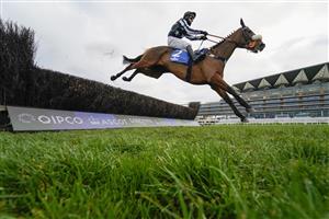 ASCOT, ENGLAND - NOVEMBER 21: David Bass riding Imperial Aura clear the last to win The Chanelle Pharma 1965 Chase at Ascot Racecourse on November 21, 2020 in Ascot, England. Owners are allowed to attend if they have a runner at the meeting otherwise racing remains behind closed doors to the public due to the Coronavirus pandemic. (Photo by Alan Crowhurst/Getty Images)