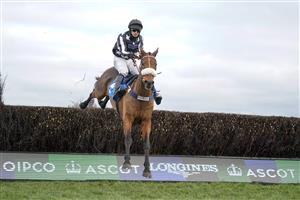 ASCOT, ENGLAND - NOVEMBER 21: David Bass riding Imperial Aura clear the last to win The Chanelle Pharma 1965 Chase at Ascot Racecourse on November 21, 2020 in Ascot, England. Owners are allowed to attend if they have a runner at the meeting otherwise racing remains behind closed doors to the public due to the Coronavirus pandemic. (Photo by Alan Crowhurst/Getty Images)