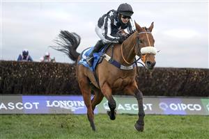ASCOT, ENGLAND - NOVEMBER 21: David Bass riding Imperial Aura clear the last to win The Chanelle Pharma 1965 Chase at Ascot Racecourse on November 21, 2020 in Ascot, England. Owners are allowed to attend if they have a runner at the meeting otherwise racing remains behind closed doors to the public due to the Coronavirus pandemic. (Photo by Alan Crowhurst/Getty Images)