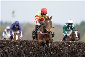 ASCOT, ENGLAND - NOVEMBER 21: Richard Patrick riding Demachine (yellow/red) clear the last to win The Play The Coral 'Racing Super Series' Novices' Limited Handicap Chase at Ascot Racecourse on November 21, 2020 in Ascot, England. Owners are allowed to attend if they have a runner at the meeting otherwise racing remains behind closed doors to the public due to the Coronavirus pandemic. (Photo by Alan Crowhurst/Getty Images)