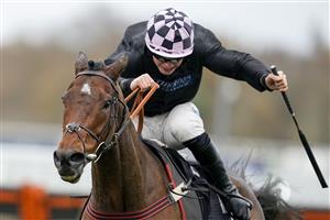 ASCOT, ENGLAND - NOVEMBER 21: James Bowen riding Shang Tang clear the last to win The Coral 'Fail To Finish' Free Bet Novices' Hurdle at Ascot Racecourse on November 21, 2020 in Ascot, England. Owners are allowed to attend if they have a runner at the meeting otherwise racing remains behind closed doors to the public due to the Coronavirus pandemic. (Photo by Alan Crowhurst/Getty Images)