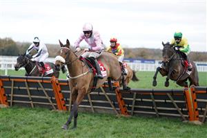 ASCOT, ENGLAND - NOVEMBER 21: Bridget Andrews riding Robin Gold (R) clear the last to win The Veolia Mares' Handicap Hurdle at Ascot Racecourse on November 21, 2020 in Ascot, England. Owners are allowed to attend if they have a runner at the meeting otherwise racing remains behind closed doors to the public due to the Coronavirus pandemic. (Photo by Alan Crowhurst/Getty Images)