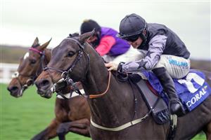 ASCOT, ENGLAND - NOVEMBER 21: James Bowen riding Wonderwall (R) win The Coral Supporting Prostate Cancer UK Standard Open NH Flat Race at Ascot Racecourse on November 21, 2020 in Ascot, England. Owners are allowed to attend if they have a runner at the meeting otherwise racing remains behind closed doors to the public due to the Coronavirus pandemic. (Photo by Alan Crowhurst/Getty Images)