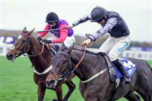 ASCOT, ENGLAND - NOVEMBER 21: James Bowen riding Wonderwall (R) win The Coral Supporting Prostate Cancer UK Standard Open NH Flat Race at Ascot Racecourse on November 21, 2020 in Ascot, England. Owners are allowed to attend if they have a runner at the meeting otherwise racing remains behind closed doors to the public due to the Coronavirus pandemic. (Photo by Alan Crowhurst/Getty Images)