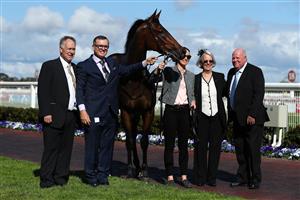MELBOURNE, AUSTRALIA - SEPTEMBER 29: Alligator Blood and winning connections are seen after being ridden by Ryan Maloney to win race 5 the Ladbrokes Caulfield Guineas Prelude during Underwood Stakes Day at Caulfield Racecourse on September 29, 2019 in Melbourne, Australia. (Photo by Kelly Defina/Getty Images)